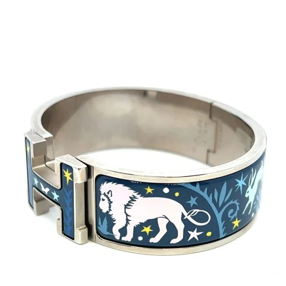 Hermes Wide Clic H Blue Enamel RGH Sous Le Charme Bangle Bracelet Birkin - Picture 7 of 10